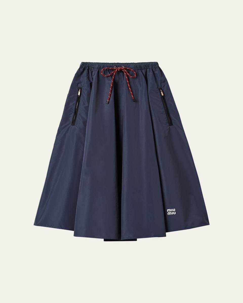 Drawstring Midi Skirt with Logo Detail